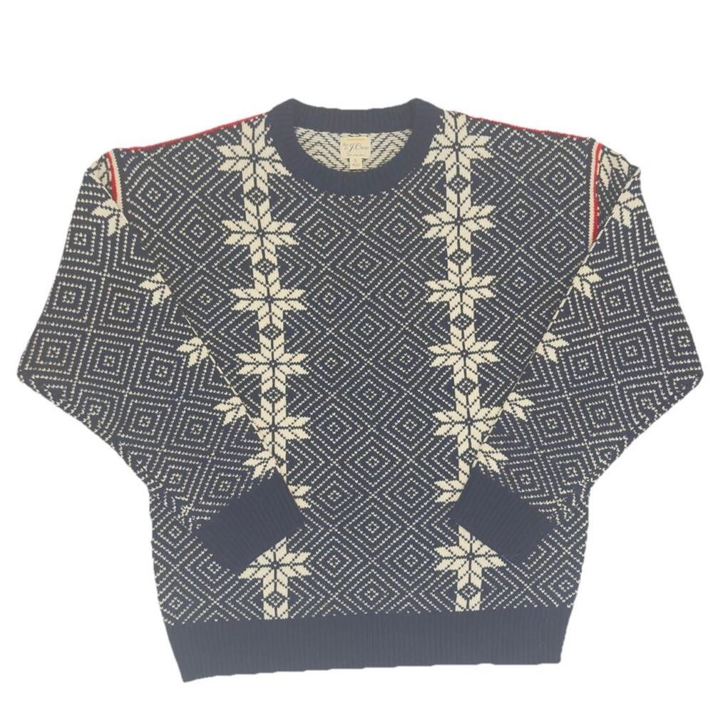 J.Crew Men’s Winter Fair Isle Wool Sweater in Navy and White Size L